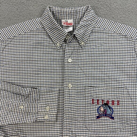 Disney Eeyore Shirt Mens Small White Blue Check Button Up Down Winnie The Pooh 2 - Picture 1 of 12